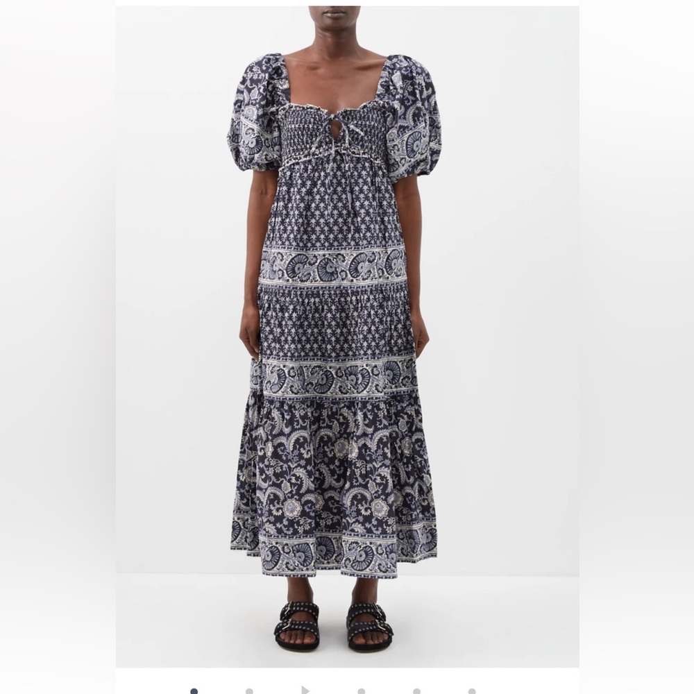 NWOT SeaNY blue smocked midi/maxi dress M